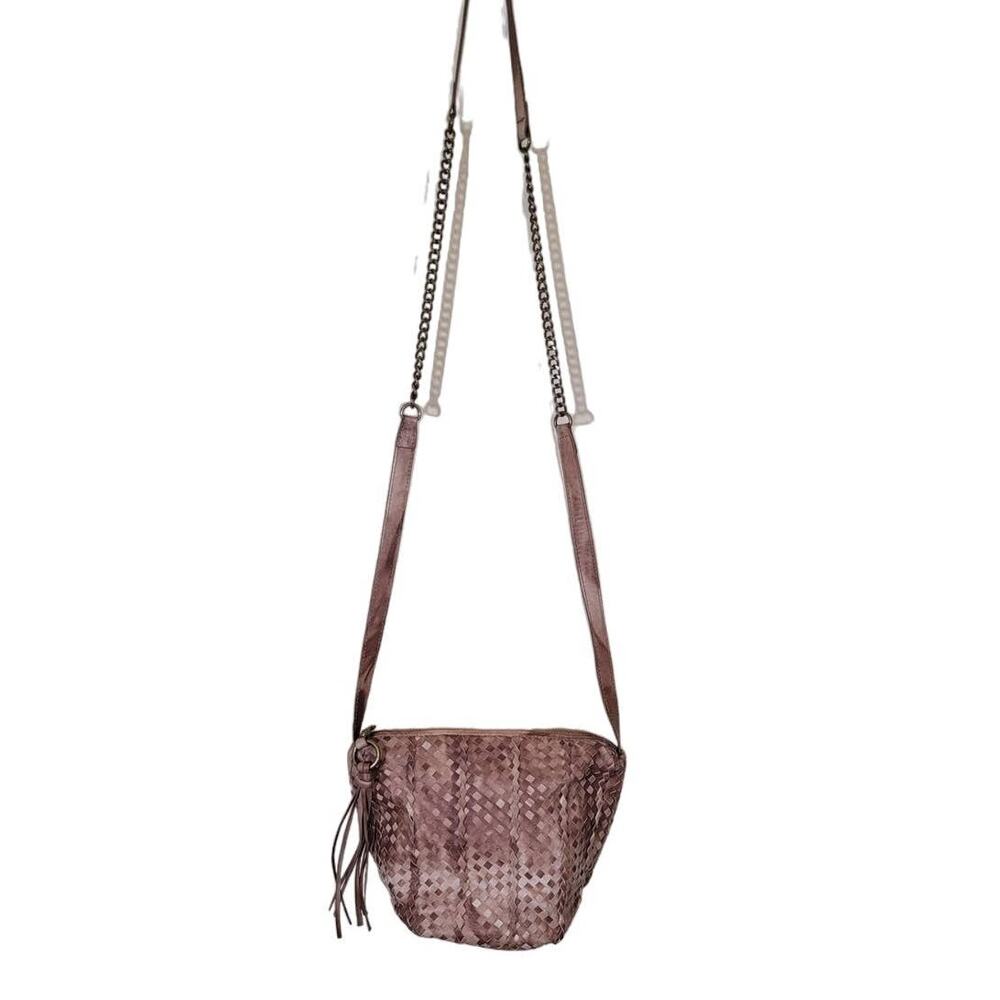 Hobo International Women's Leather Crossbody Bag Woven Tassel Fringe Brown